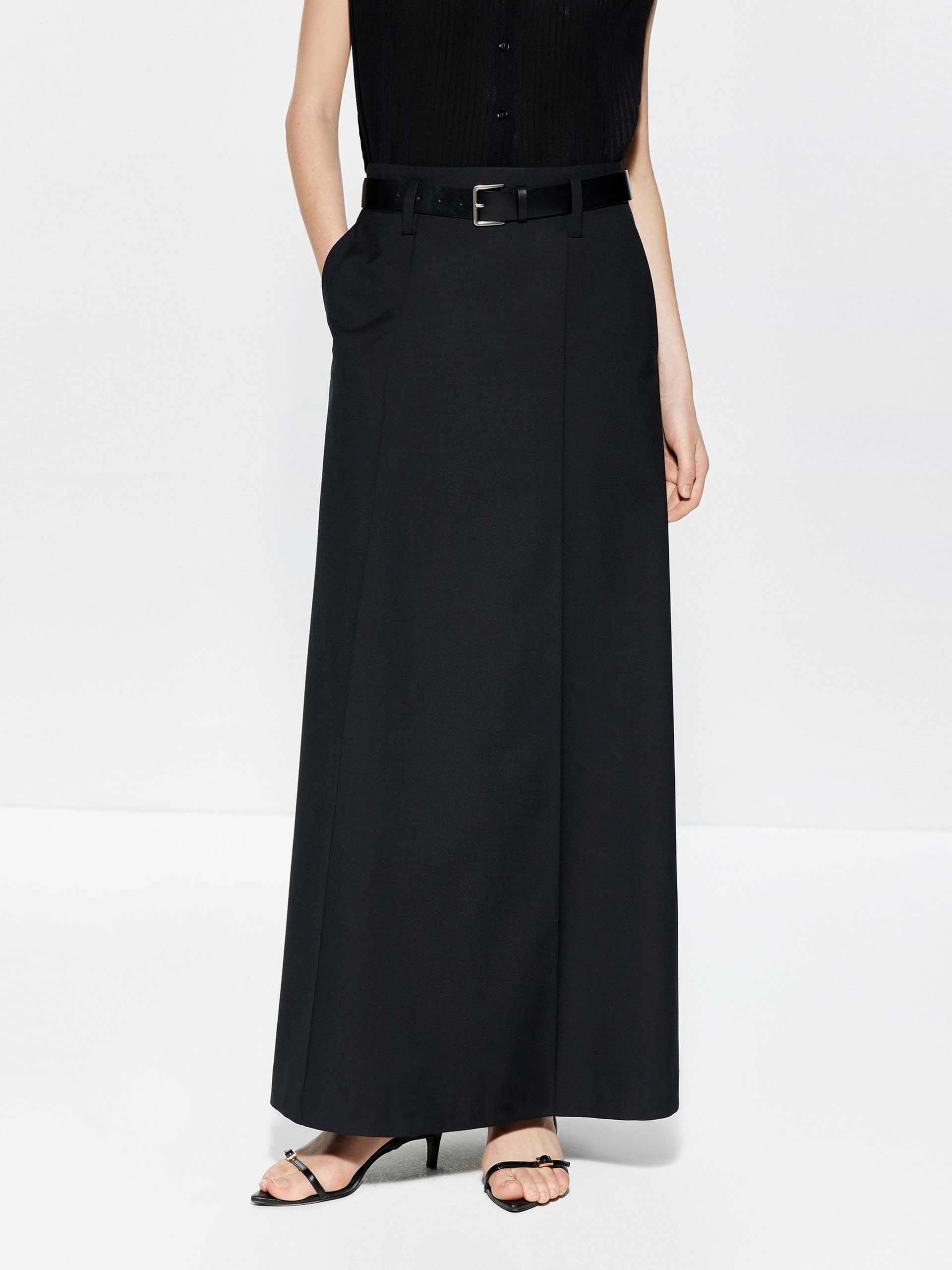 Roll Up Fasten Tassel accents Include Belt Back Slit Maxi Skirt