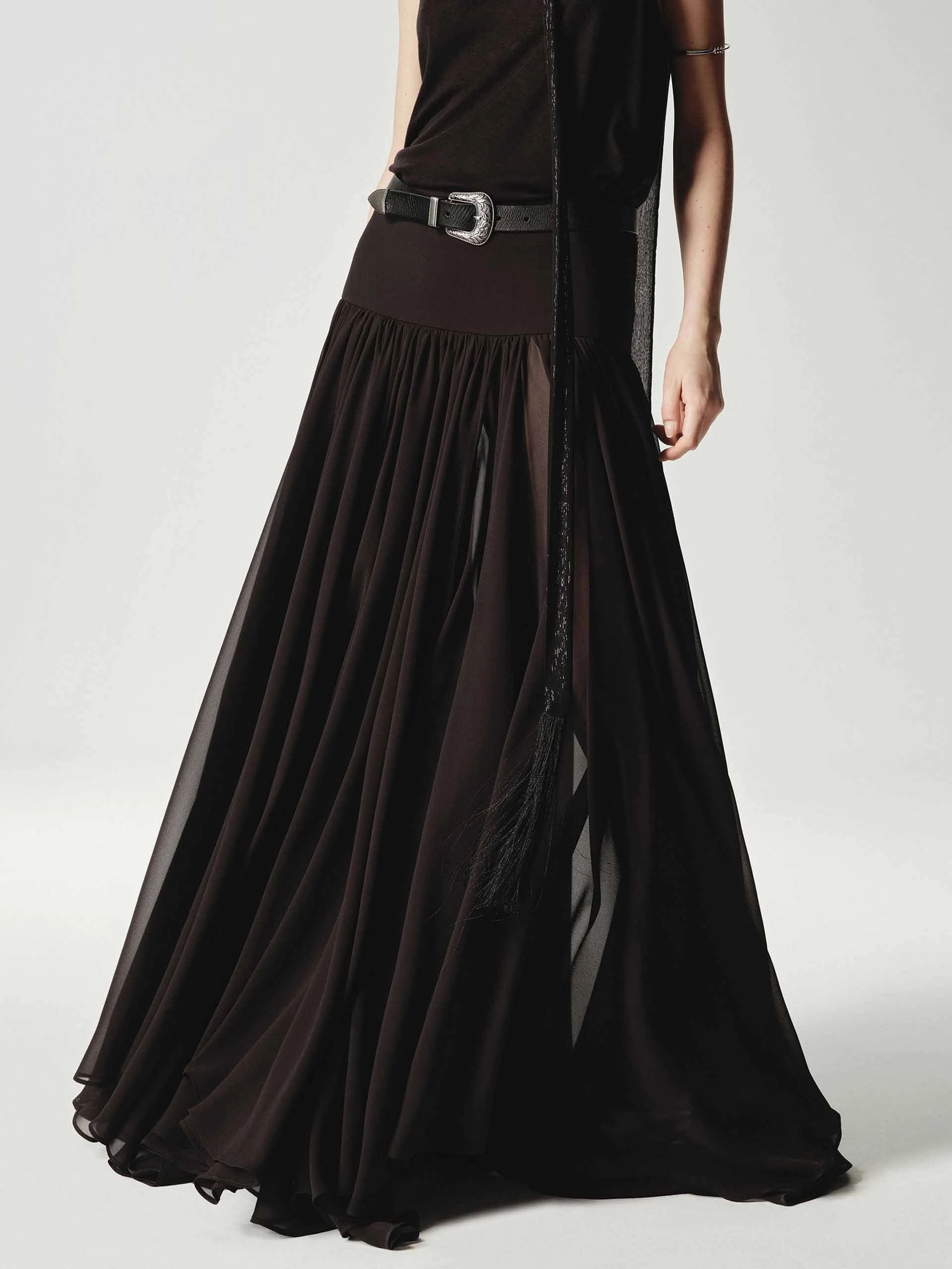 Double Stitched Fresh Aesthetic Pleated Flowy Maxi Skirt