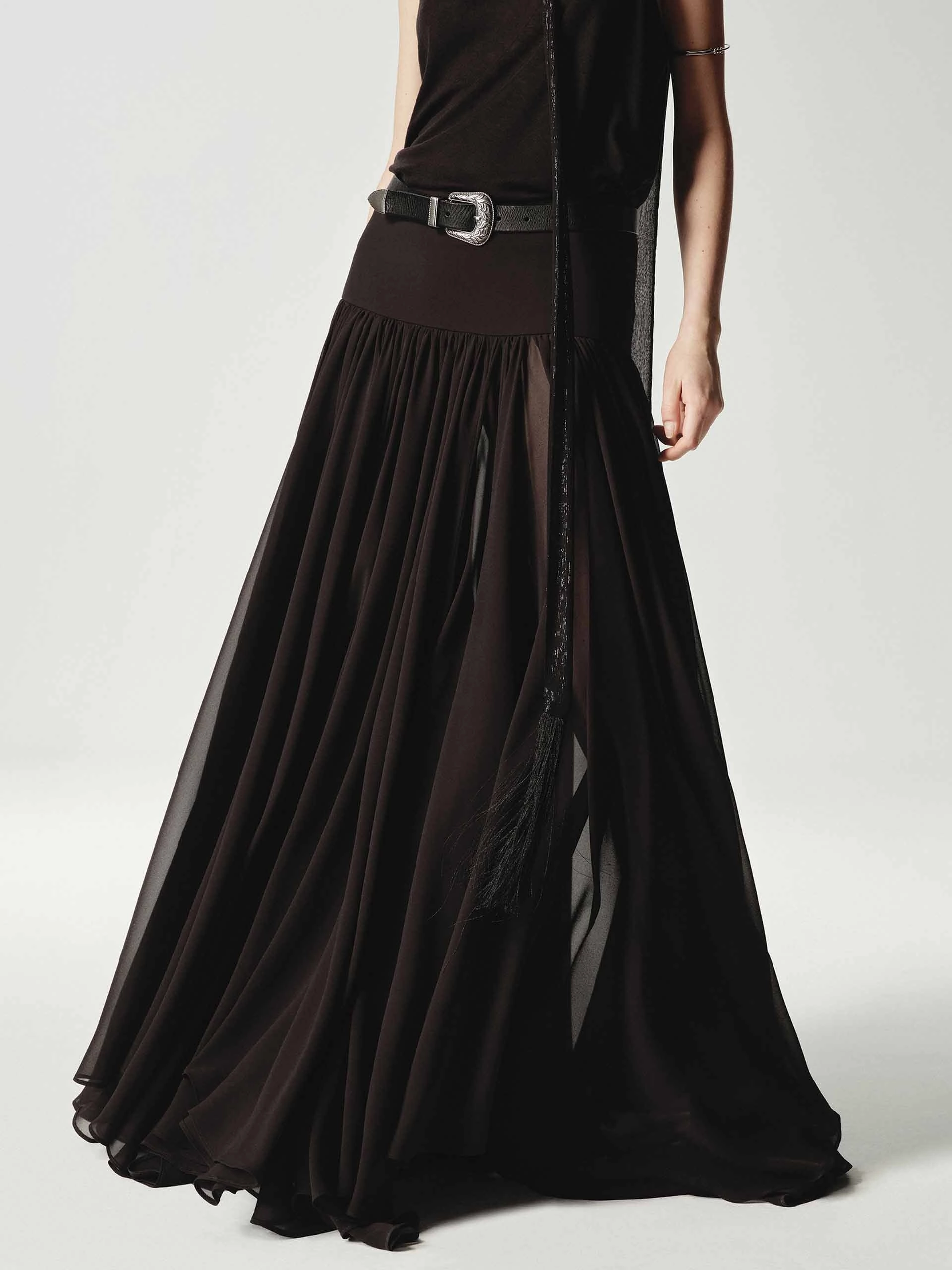 Heritage Craft Pleated Flowy Maxi Skirt