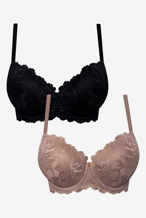 Plus Size 2 Pack Lace Balconette Bras Black And Natural Easy Material