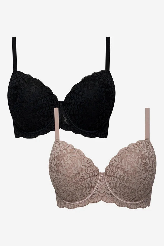 Plus Size 2 Pack Lace Balconette Bras Black And Natural Pressure Distributing Design