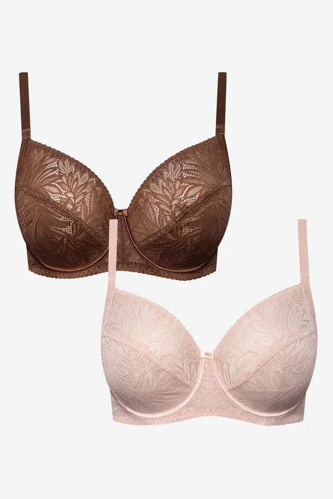 Plus Size 2 Pack Lace Non Padded Underwire Bras Brown And Natural Fashion activewear adults