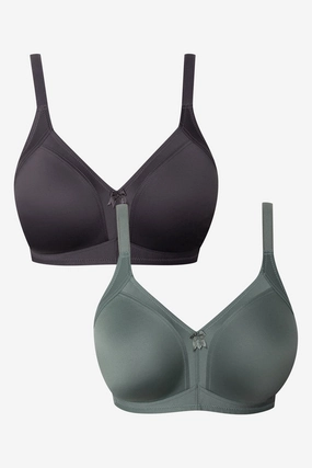 Racerback seams Comfortable Fabric Plus Size 2 Pack Smooth Non Padded Wire Free Bra Grey And Green