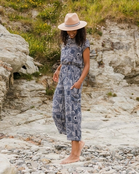 Commuter Fit Thimbleberry Jumpsuit - Vintage Patchwork Navy