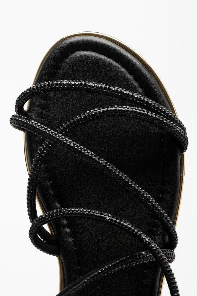 Clean Lines Diamante Strappy Sandal Black