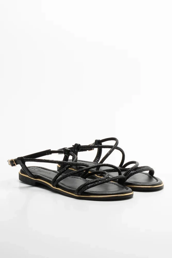 Diamante Strappy Sandal Black Summer Glow