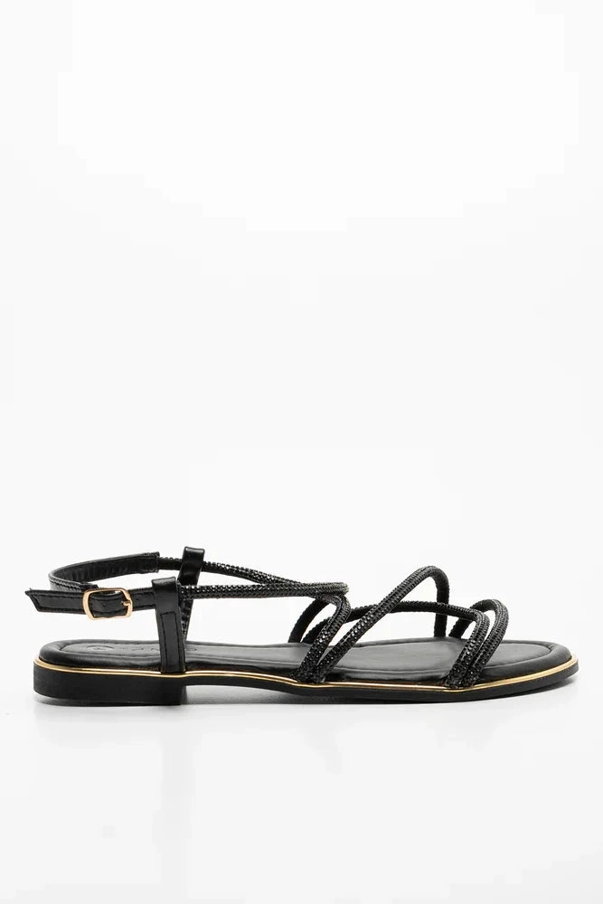 Post Gym Zero Drop Heel Diamante Strappy Sandal Black