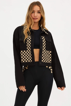 Non Slip Collar FoldableStorageCapability BEACH RIOT | Desert Trucker Jacket - Taupe & Black