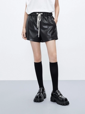 PU Leather Drawstring Shorts Comfortable Movement