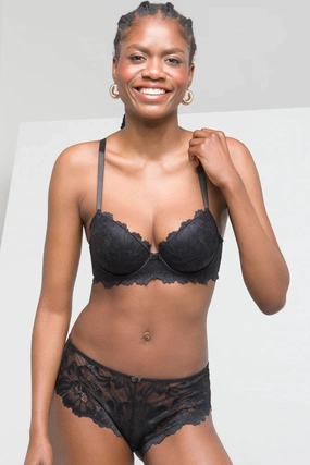 Breathable 2 Pack Summer Lace Balconette Bra Black & Taupe(sml)