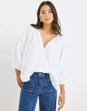 Revolutionary Linen Relaxed Long Sleeve Top - White Teen Fashion Sleepwear