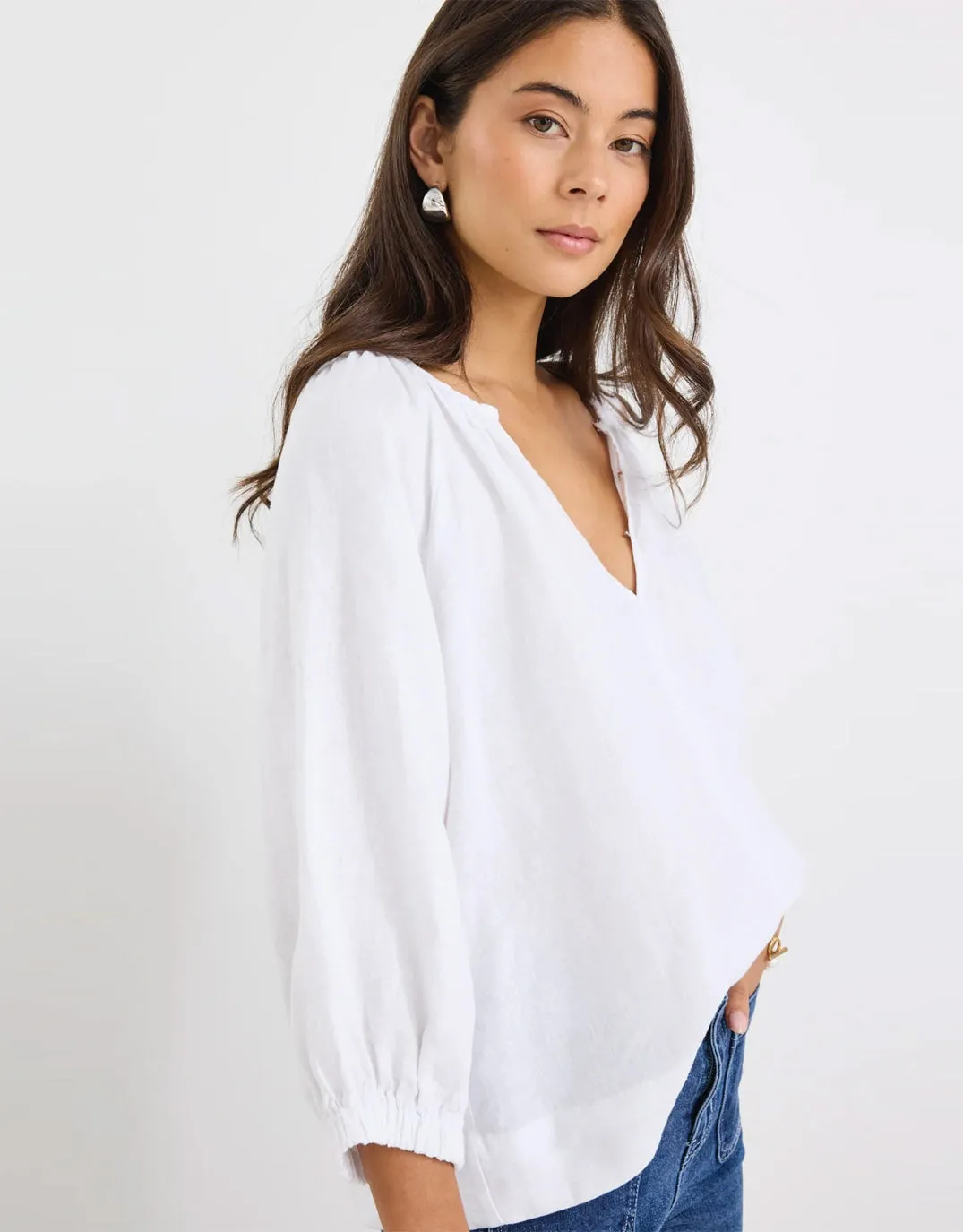 birthday celebration Hooded Option Revolutionary Linen Relaxed Long Sleeve Top - White