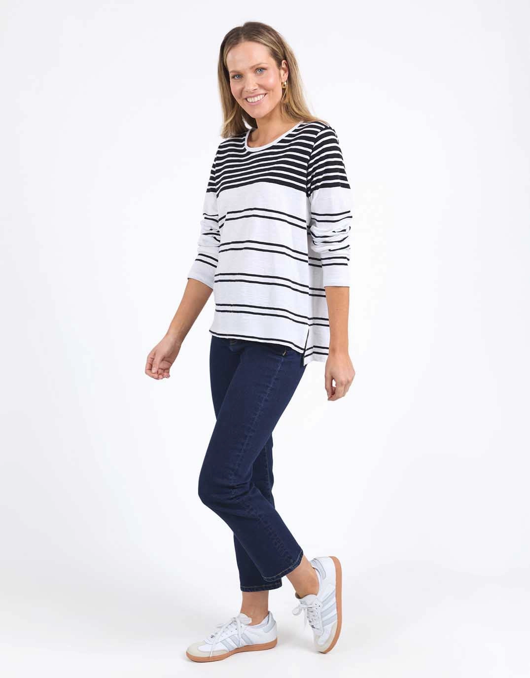Lexa Stripe Long Sleeve Tee - Black & White Stripe Easy Care Fabric
