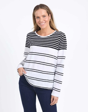 Modern Comfort Style Lexa Stripe Long Sleeve Tee - Black & White Stripe