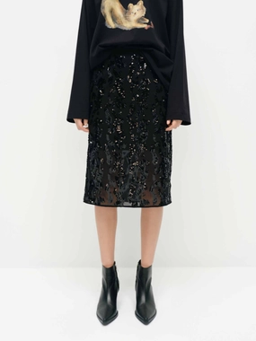 Travel Influence Sequin Finish Straight Skirt