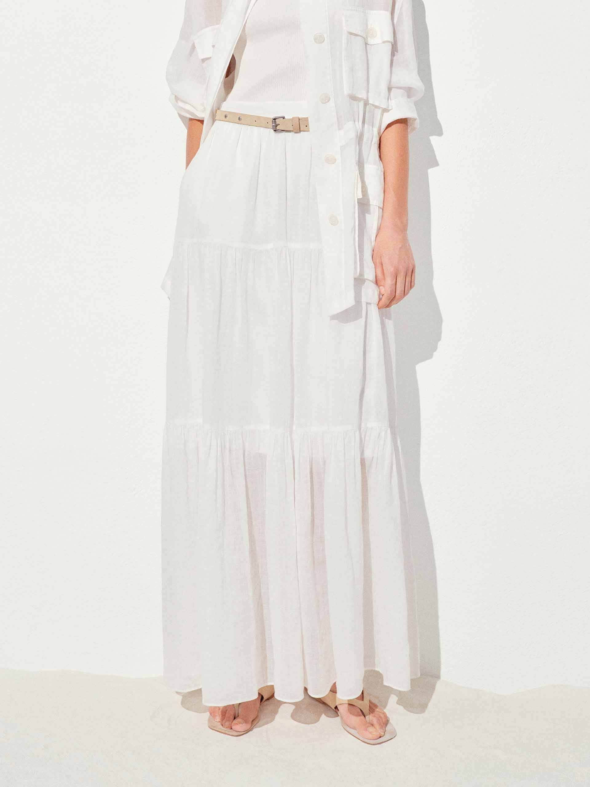 Handmade Quality Stretchable Waist Ramie Pleated Maxi Skirt
