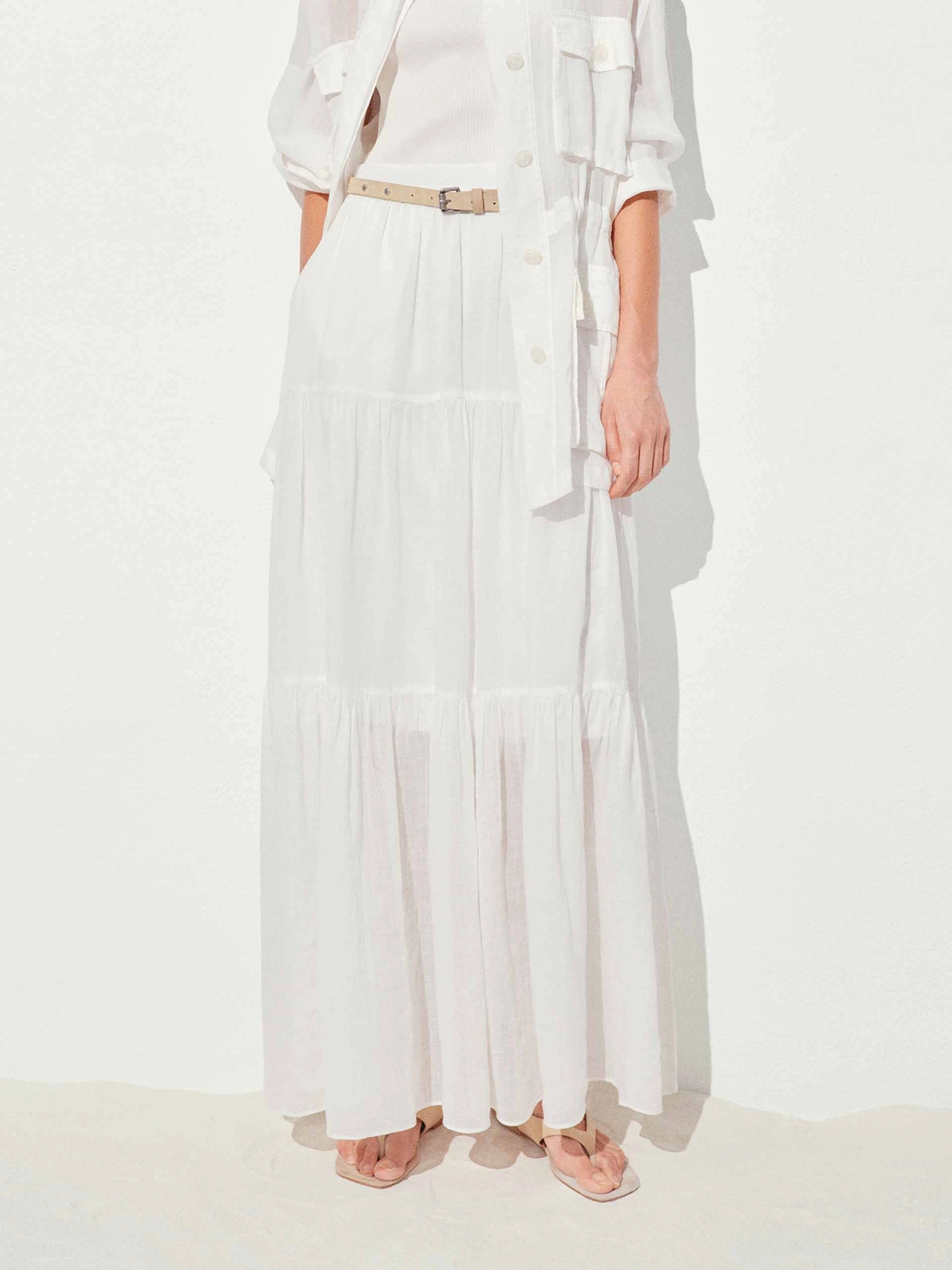 Edgy Look Ombre effect Ramie Pleated Maxi Skirt
