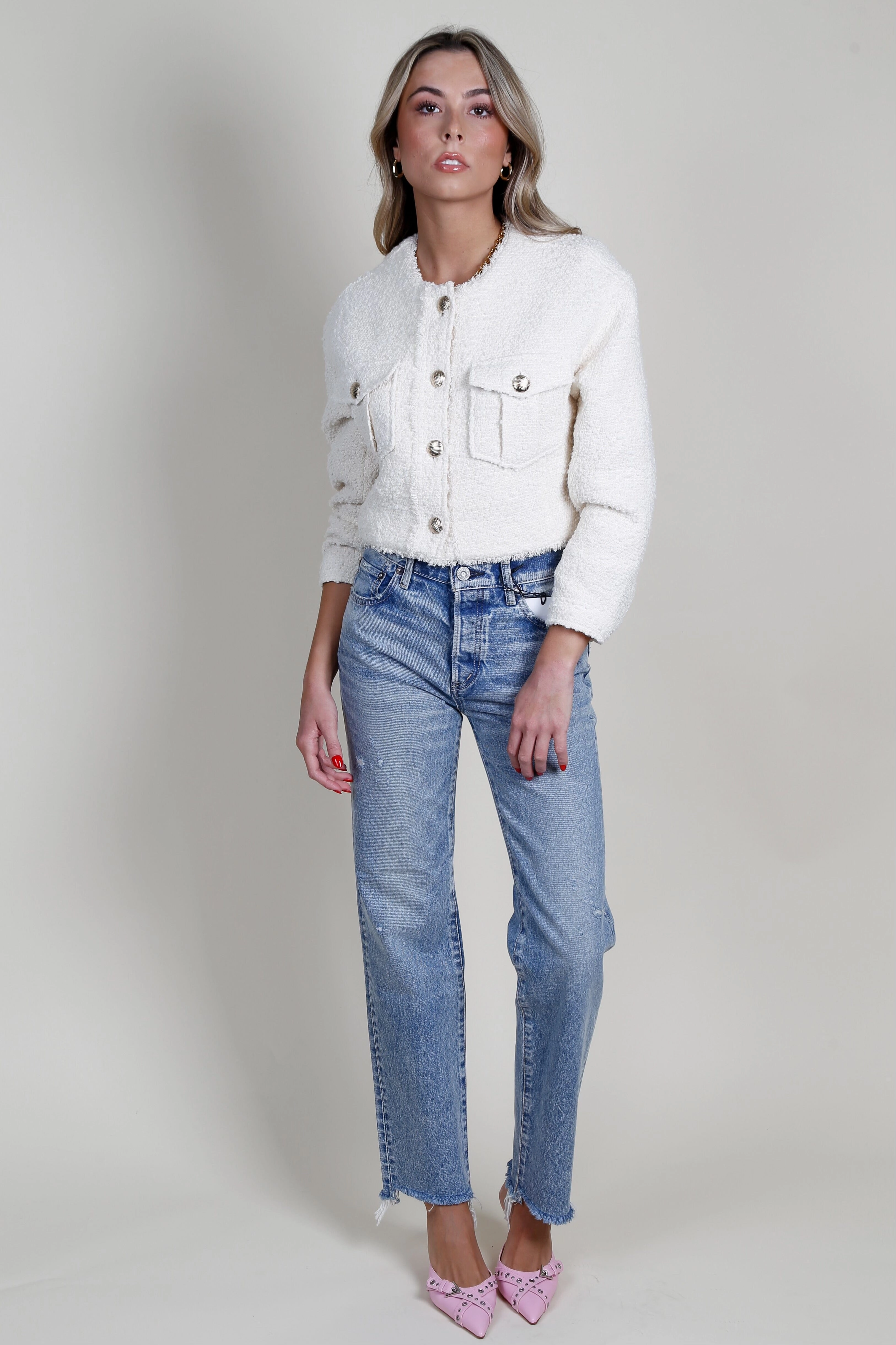 GENERATION LOVE | Emille Tweed Bomber Jacket - Cream Storm Ready Gear