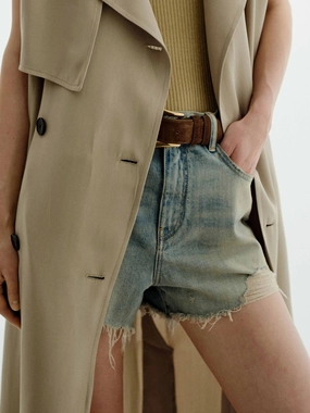 Raw-edge Denim Shorts laid-back style Soft Fabric