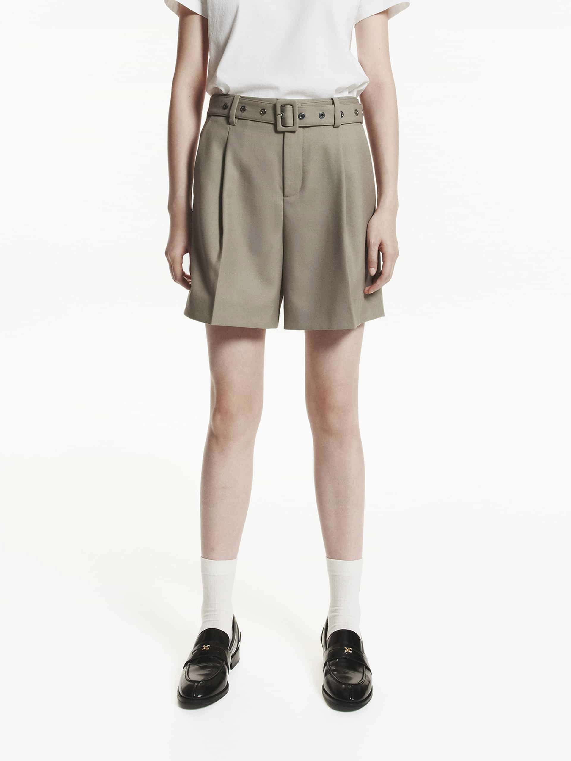 Wool Blend Belt Shorts Casual Outfit Durable Hem Finishing