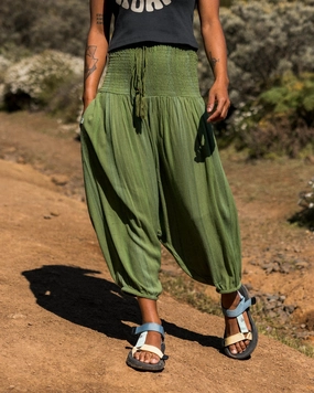 Daylily Loose Trouser - Stem Green Stripe Sport Comfort Basic Utility