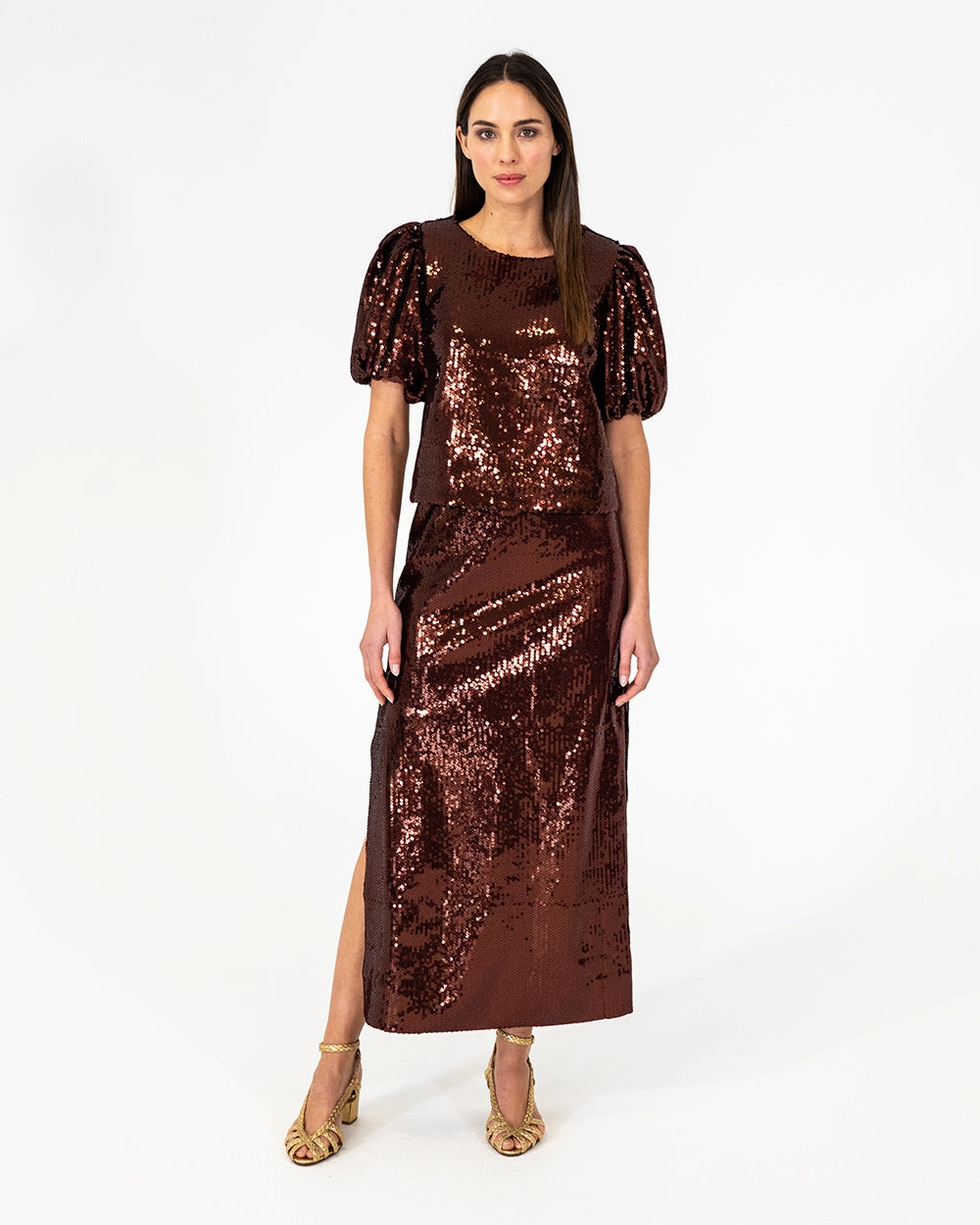 Quinn Maxi Skirt - Shiraz Sequin Leather Look