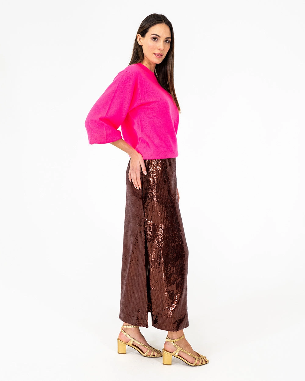 Ruching Details Trendy Style Quinn Maxi Skirt - Shiraz Sequin