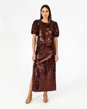Quinn Maxi Skirt - Shiraz Sequin Leather Look