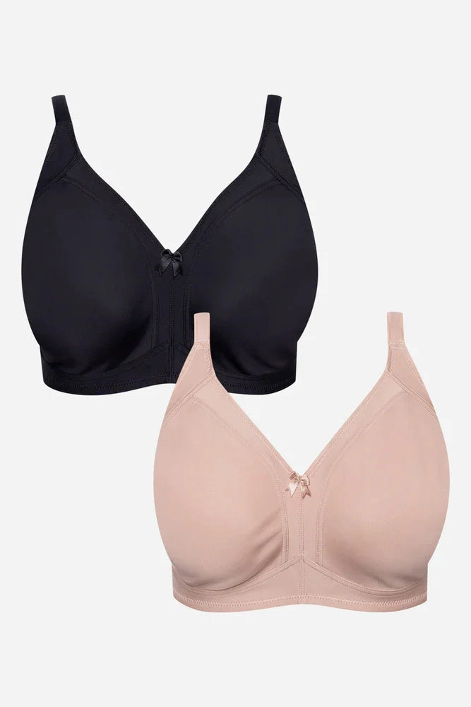 Secure Comfort Smooth Support Plus Size 2 Pack Non Padded Wire Free Bras Black And Natural