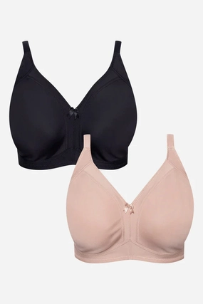 Plus Size 2 Pack Non Padded Wire Free Bras Black And Natural Fitness Apparel Printed