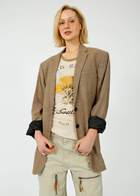 Adjustable Drawstring Waist LightPadding R&B Odessa Italian Wool Blazer in Camel Plaid