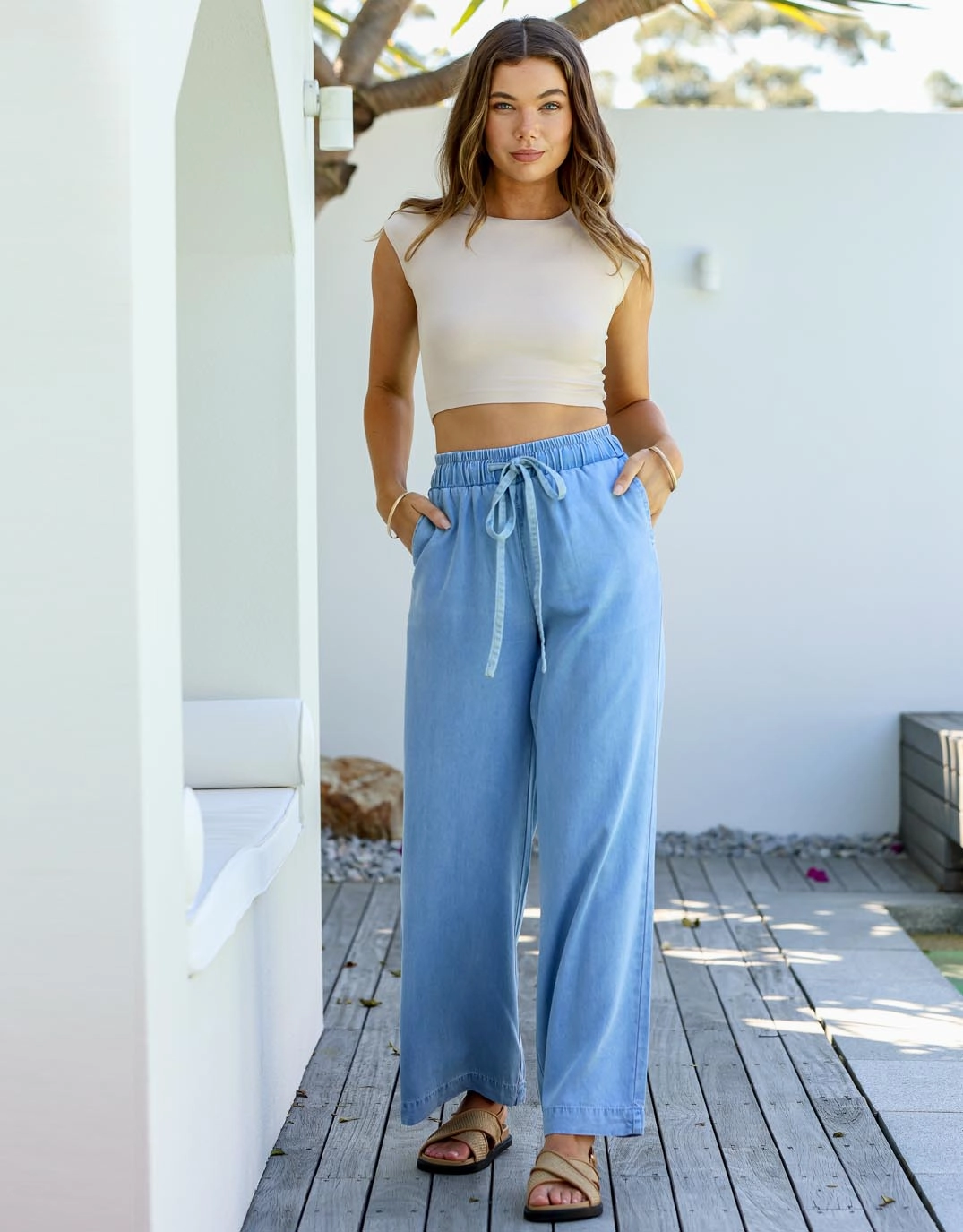 Rae Drawstring Jean - Light Blue Breathable Brunch Outfit