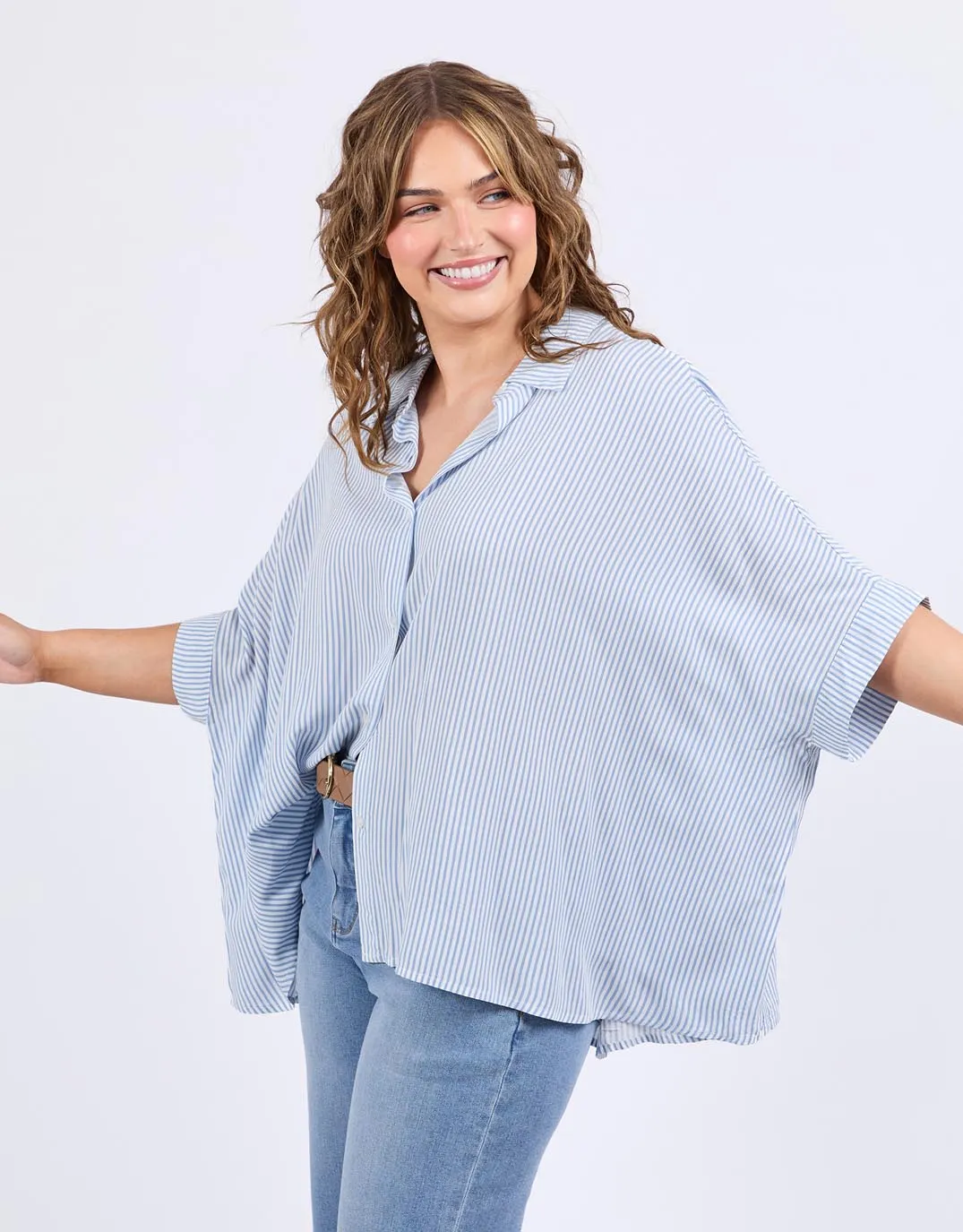 Luna Shirt - Dusk Blue/Marshmallow Stripe Soft Touch Fabric