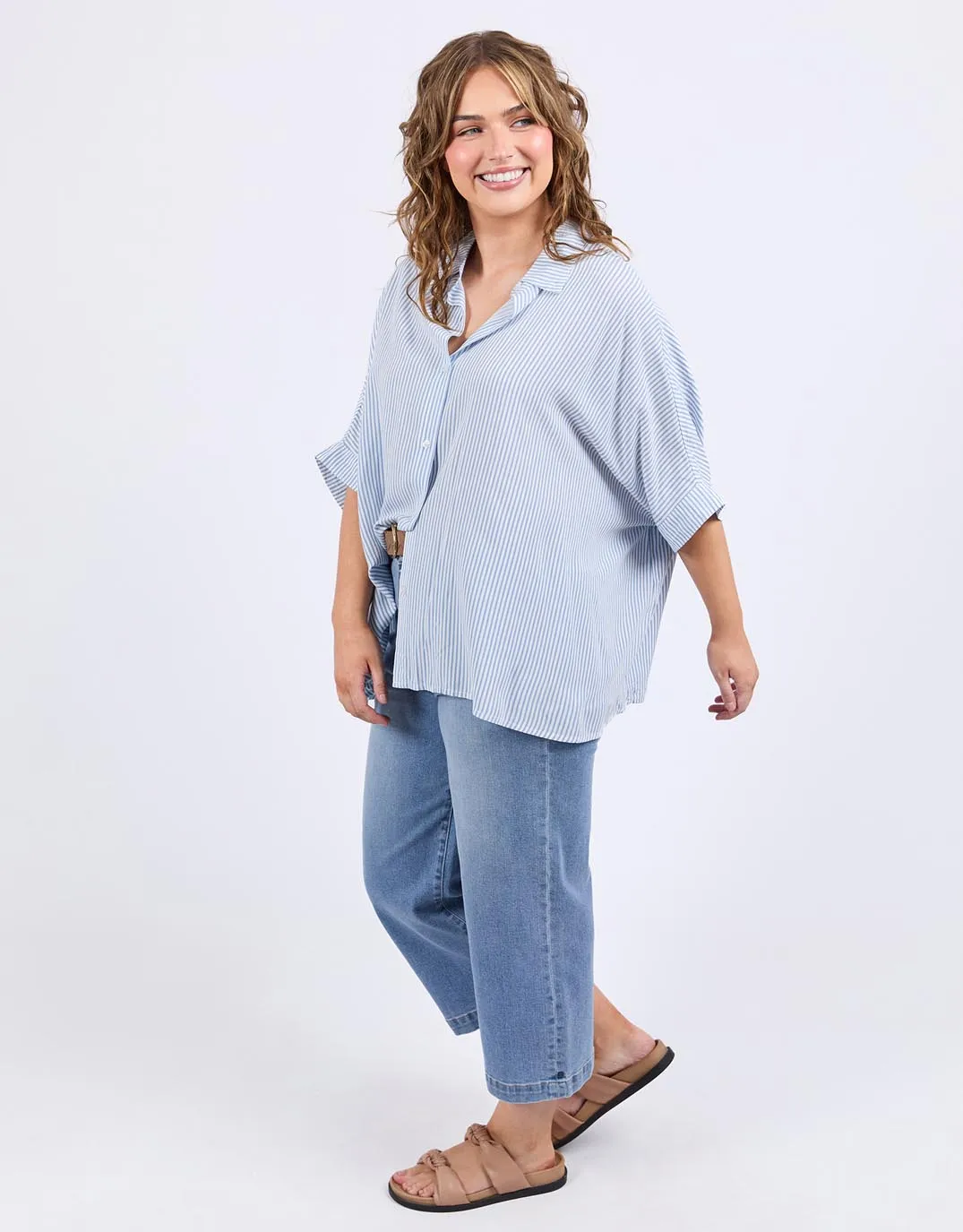 Luna Shirt - Dusk Blue/Marshmallow Stripe Athletic Cut Seasonal Trend