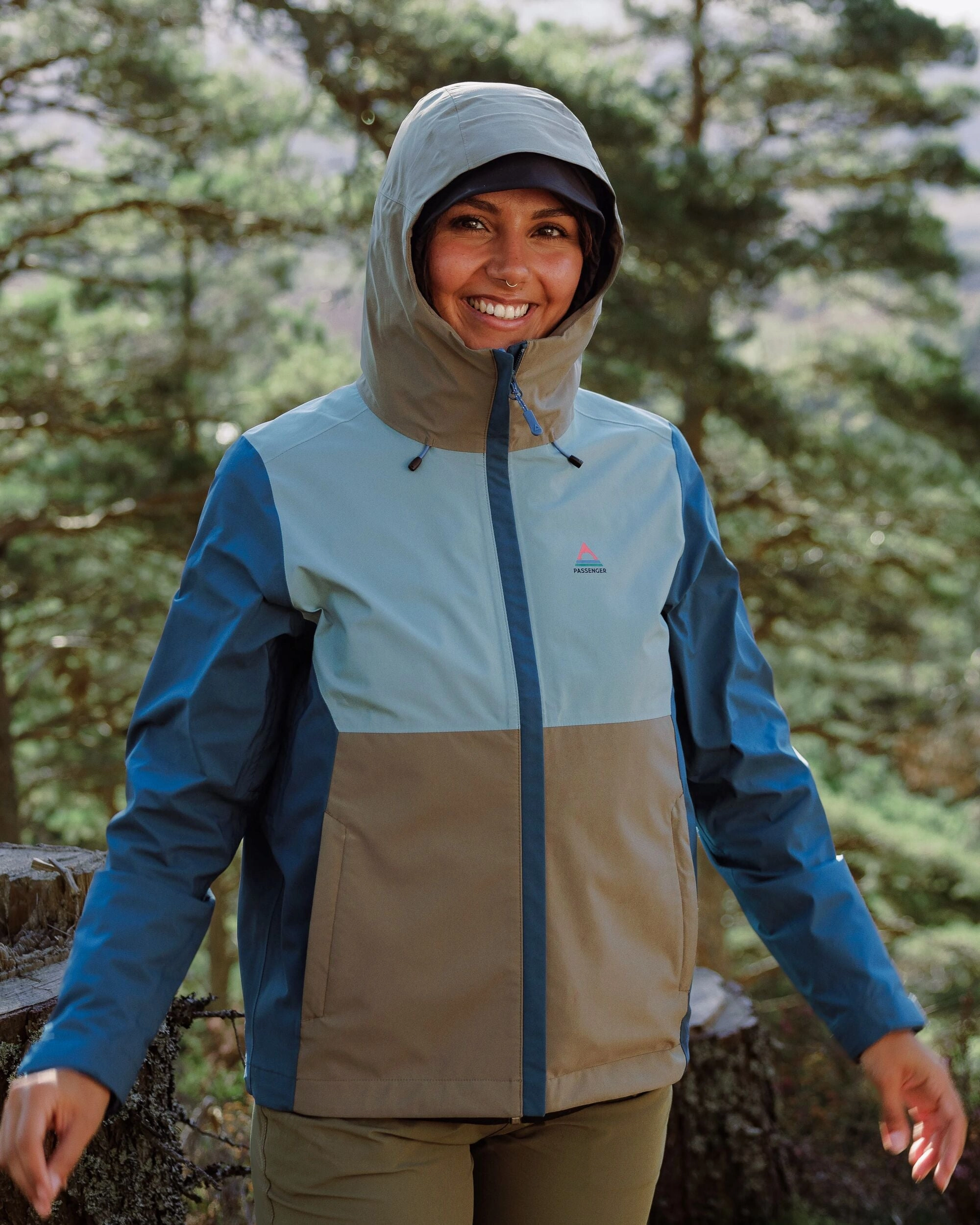 Adjustable Cuff Design Double Buttons Rainstorm Recycled Waterproof Jacket - Tidal Blue/Arctic/Dusty Olive
