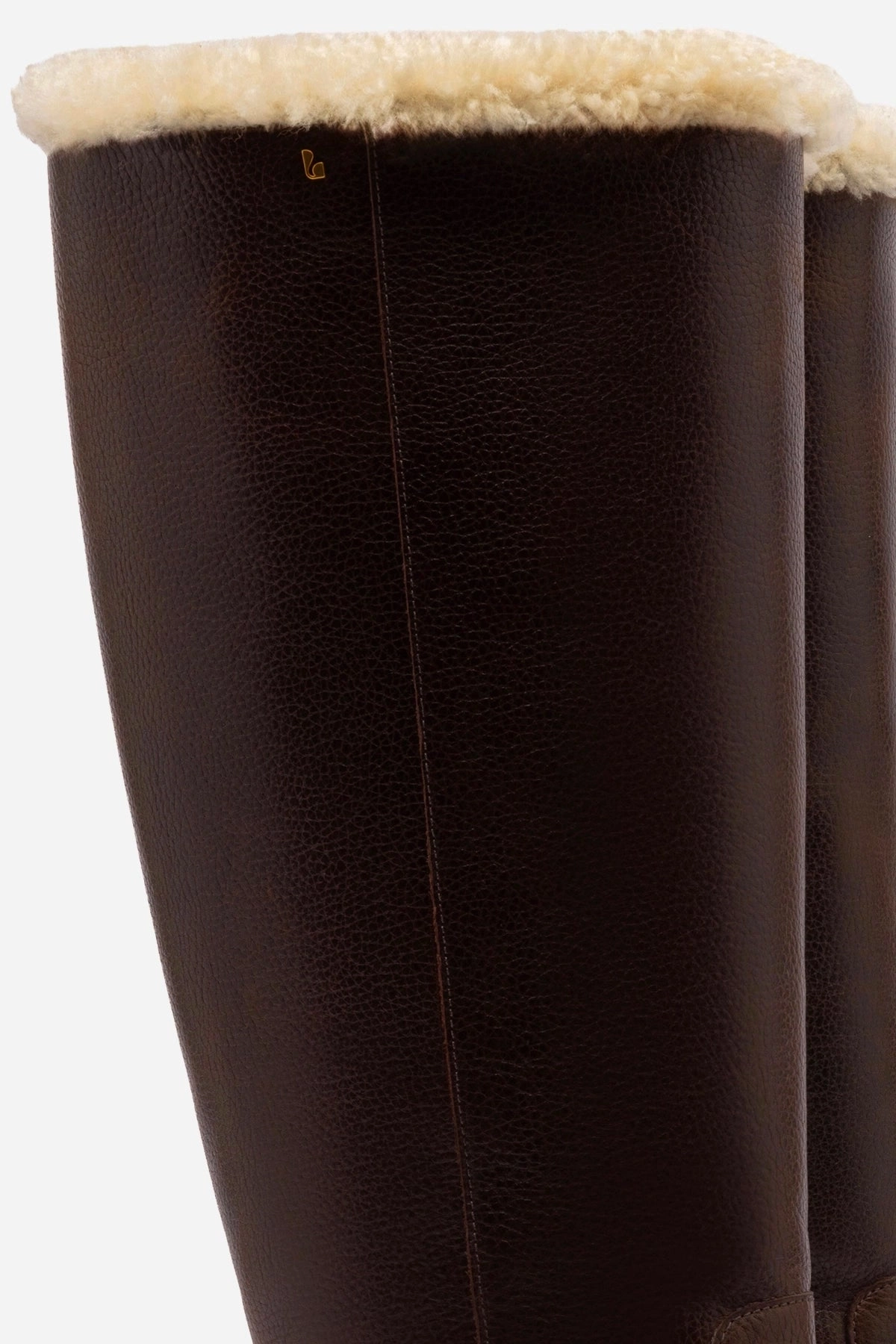 Pure Joy Cushioned Step Night Travel Anne Lugsole Boot In Brown Leather And Natural Shearling