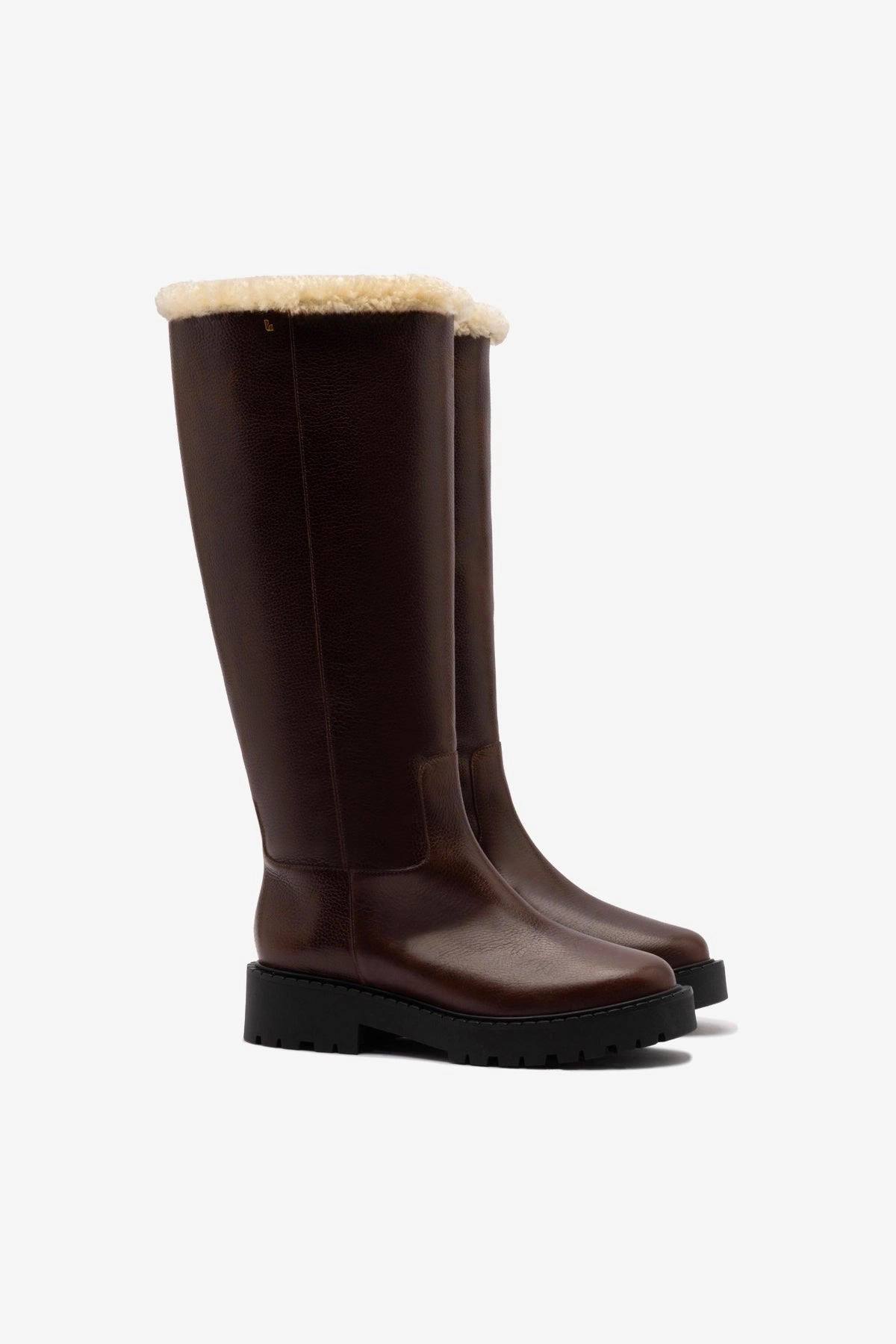 Anne Lugsole Boot In Brown Leather And Natural Shearling Protective Finish Urban Commute