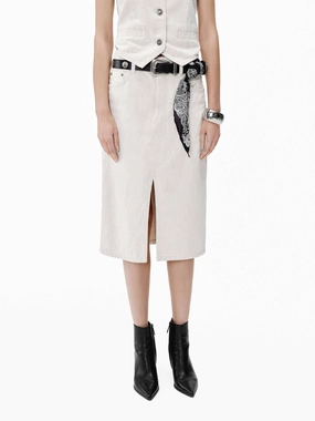 Modern Cut Straight White Denim Skirt