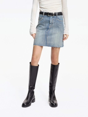 Raw Hem Denim Skirt Tear Resistant Material Patchwork Design