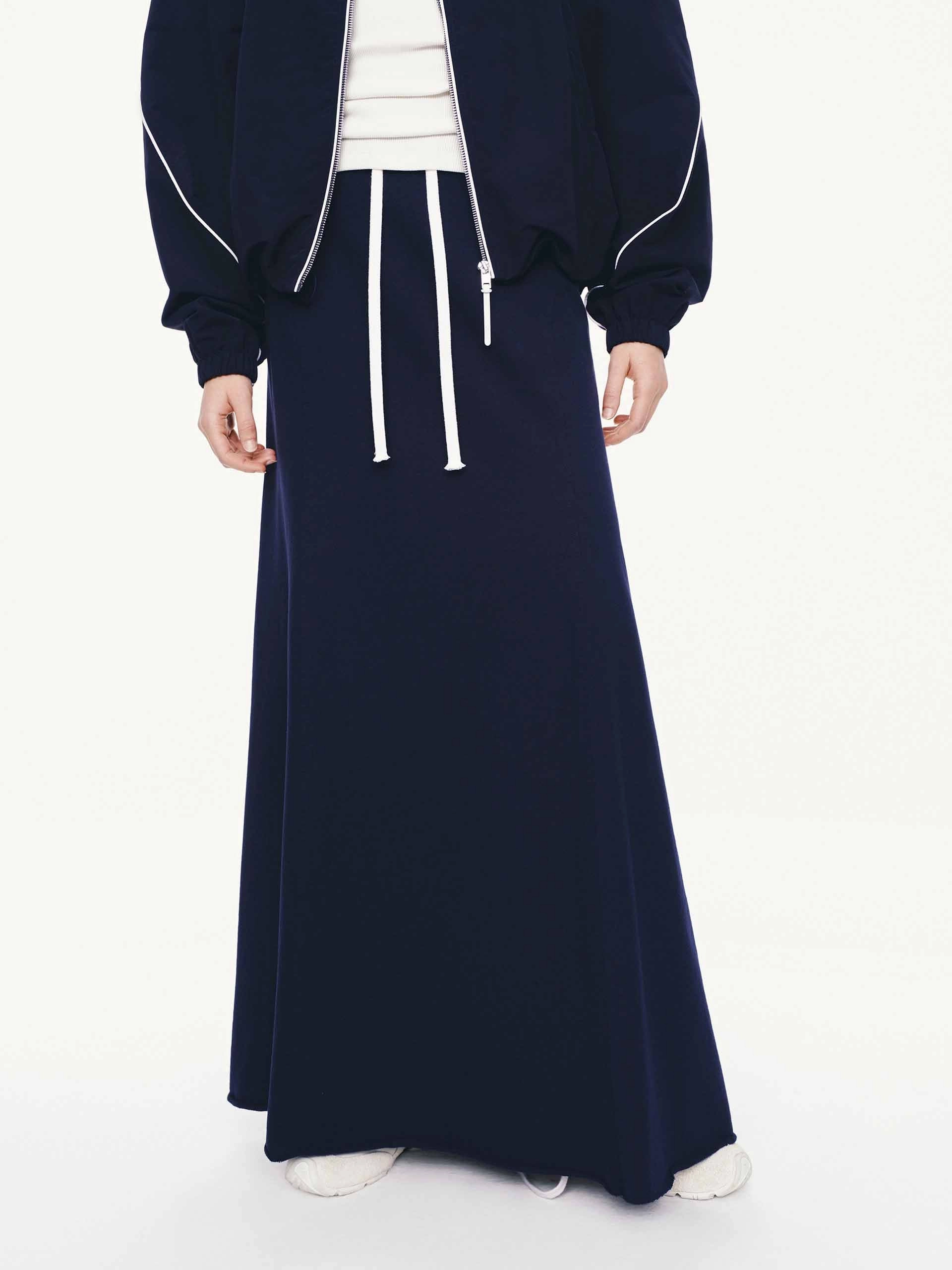 Maxi length Soft Mood Raw Hem Drawstring Skirt