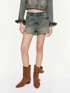 Flex Motion Raw Hem Ripped Shorts
