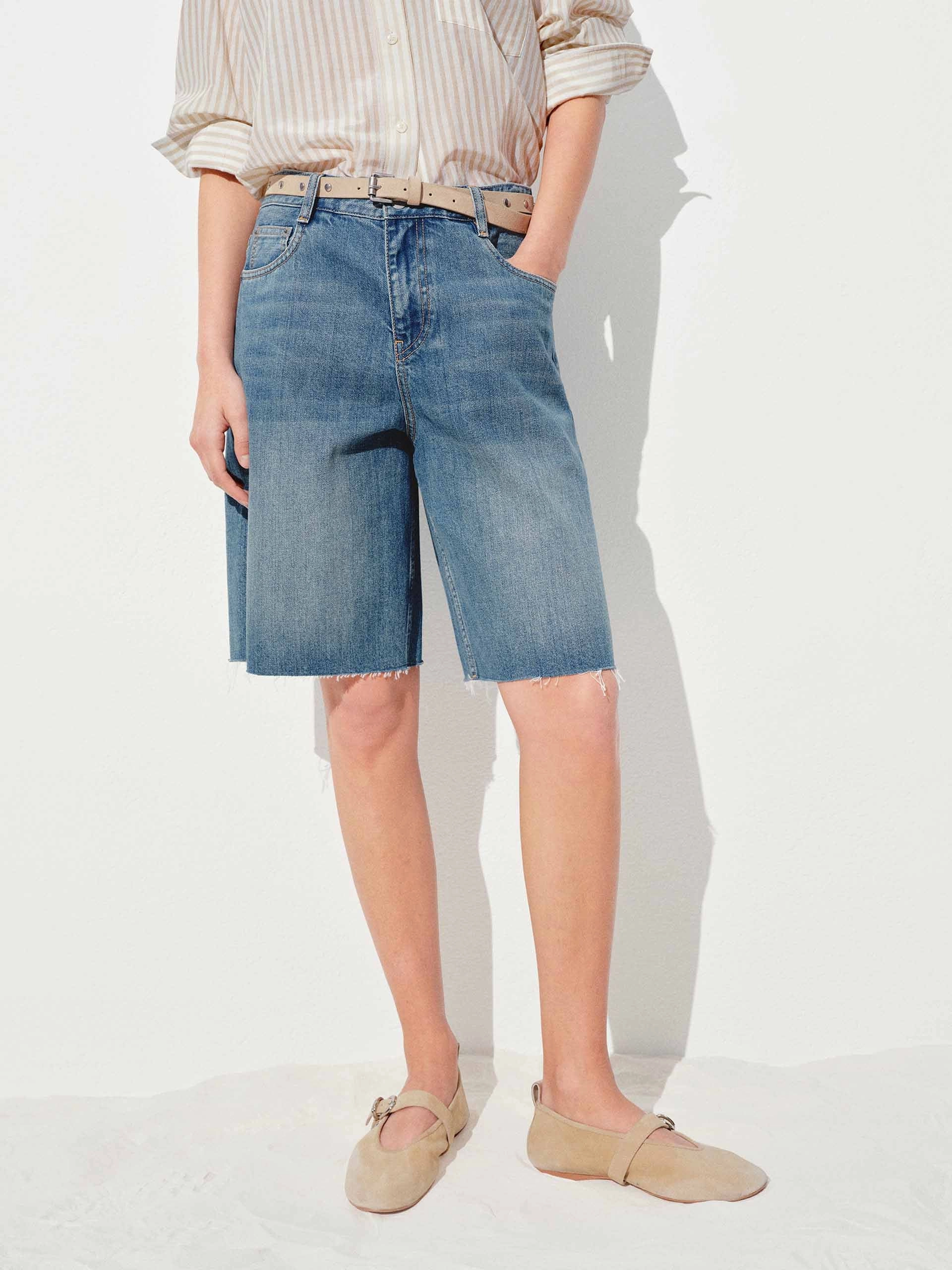 Raw Hem Wash Denim Shorts Quick Action