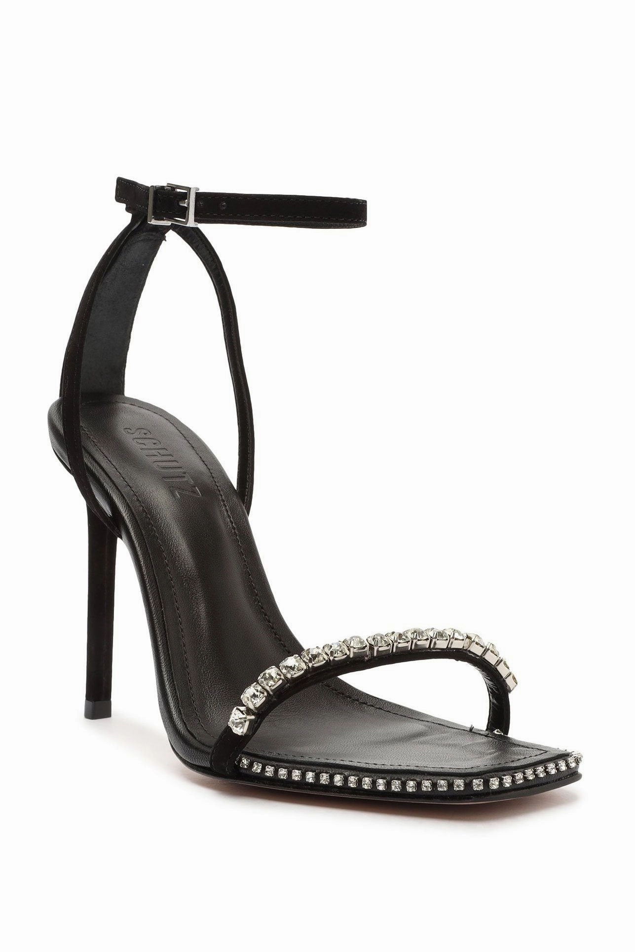 SCHUTZ | Loule Rhinestone Sandal - Black lace up closure