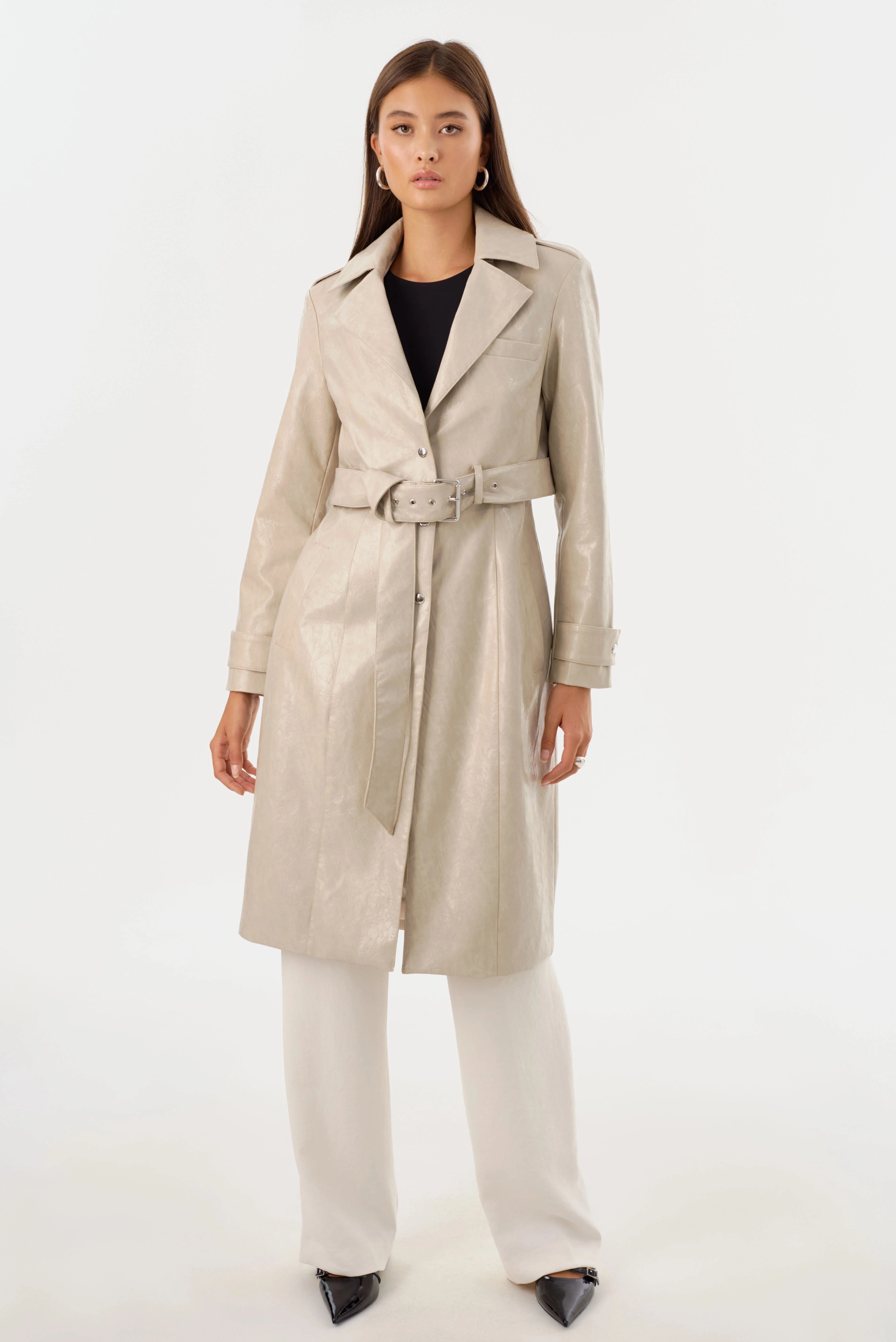 LAMARQUE | Katija Convertible Faux Leather Trench - Clay Crisp Layer