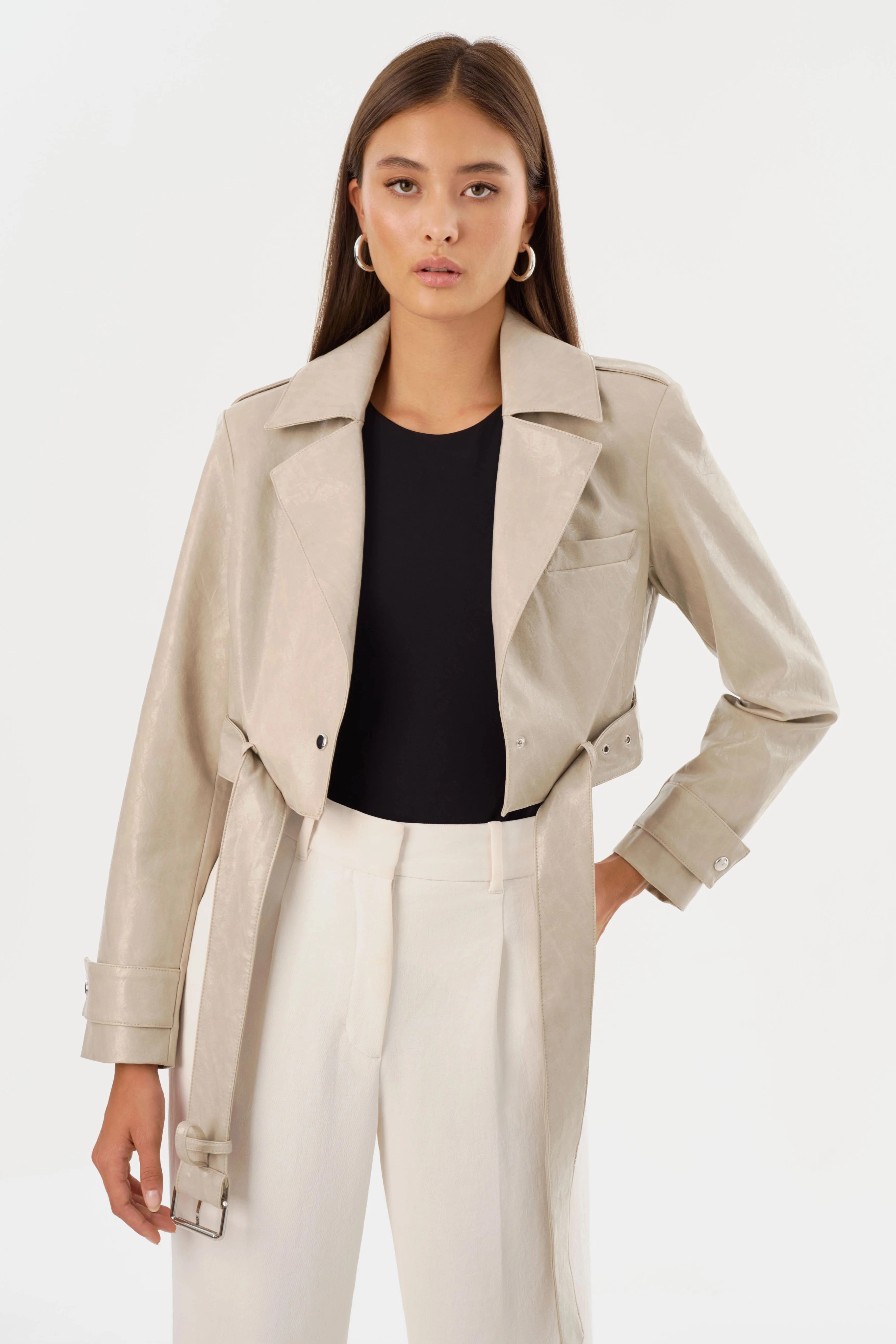 LAMARQUE | Katija Convertible Faux Leather Trench - Clay Travel Light Fit