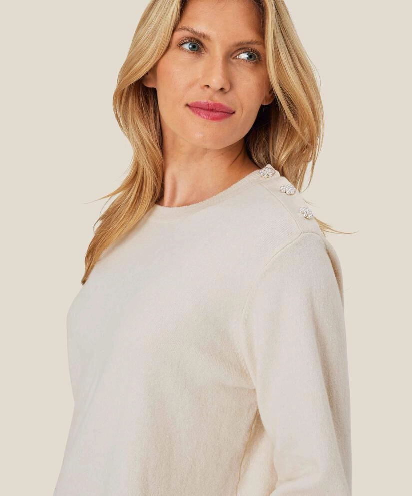 LowMaintenance Fabric RibbedHemline 1009918 MaFilziana Sweater - Whitecap