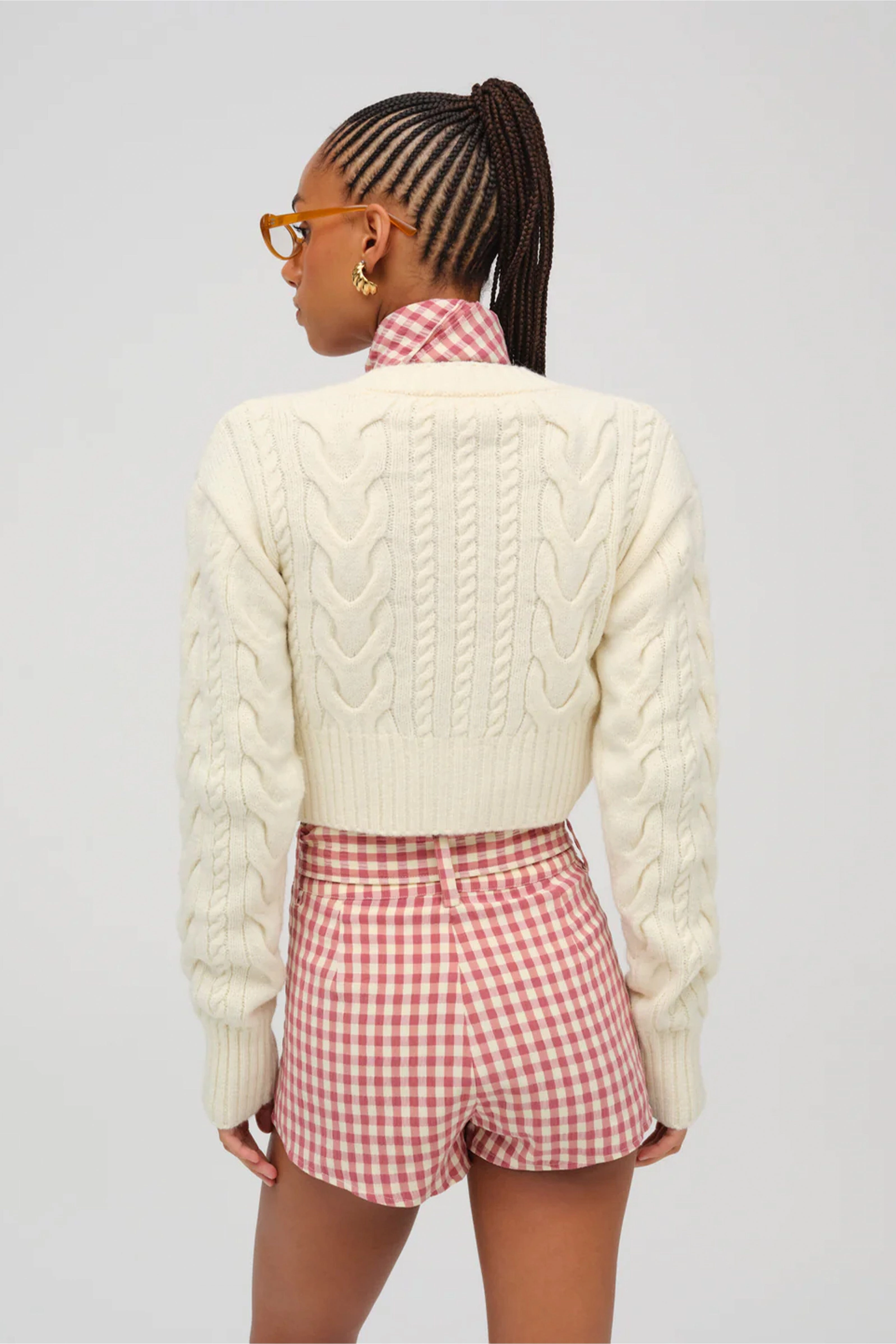 FOR LOVE & LEMONS | Camille Cable Knit Cardigan - Cream Diagonal Pocket Placement Simple Layered
