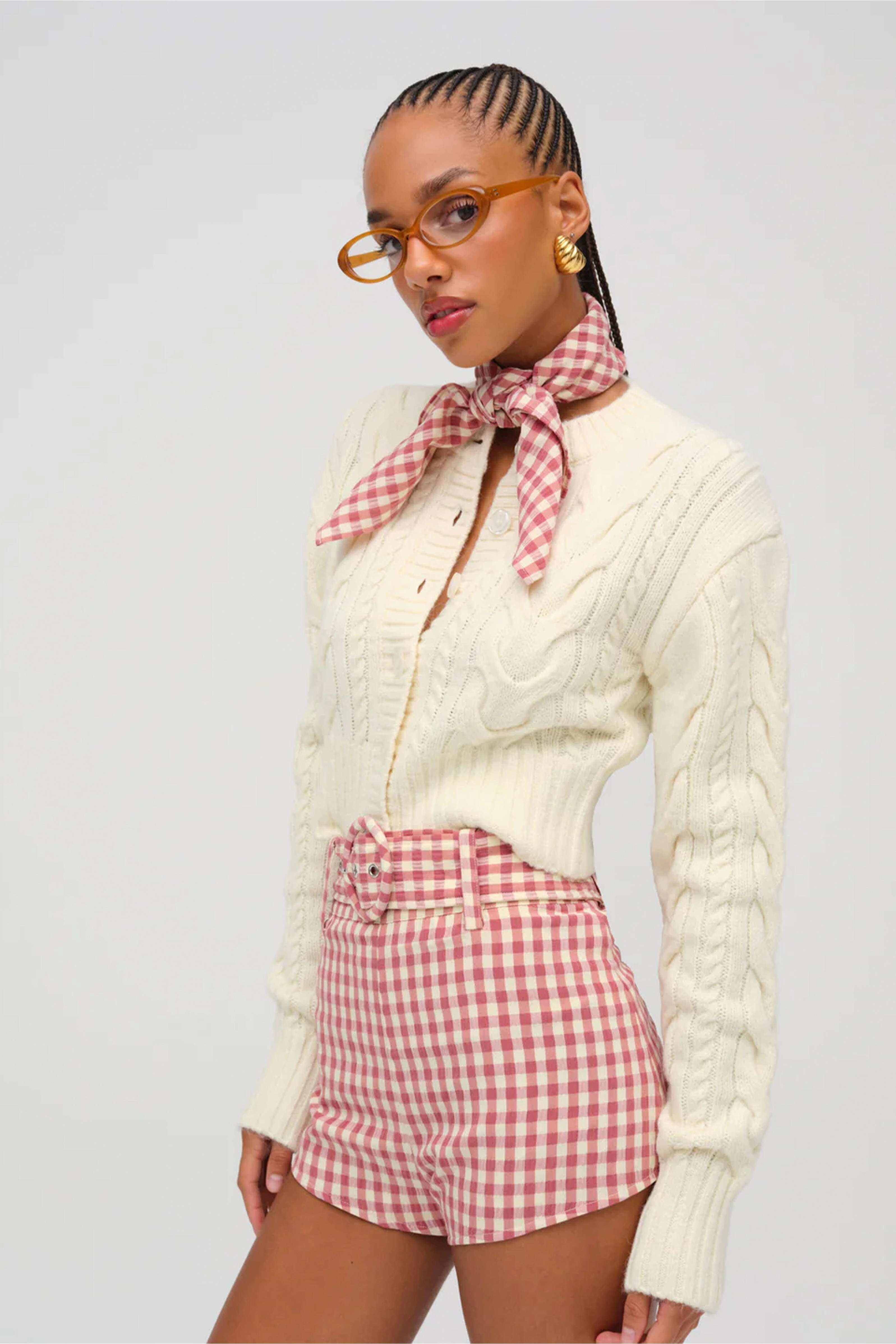 Leisure Look Modern Drape FOR LOVE & LEMONS | Camille Cable Knit Cardigan - Cream