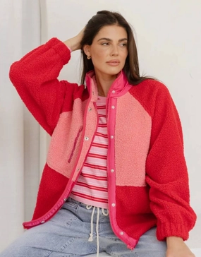 Franklin Fleecy Jacket - Pink/Red Double Layer Protection