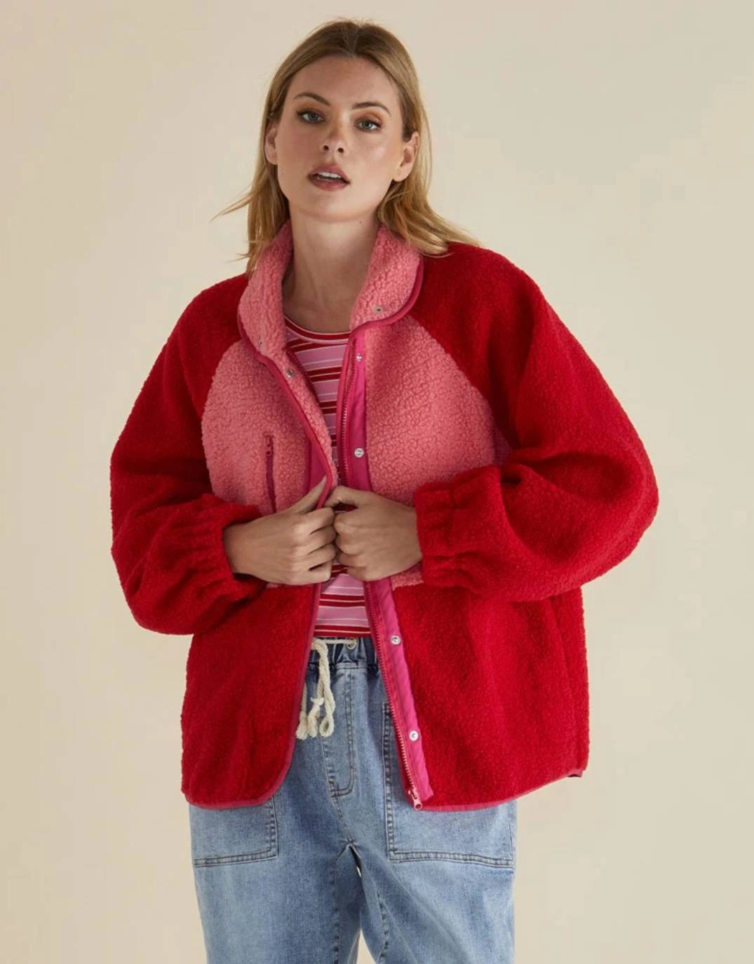 No Static Modular Attachment System Franklin Fleecy Jacket - Pink/Red